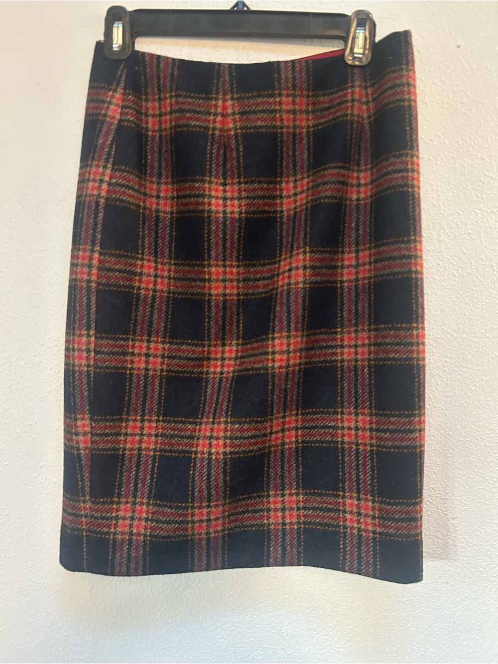 Boden British tweed by moon Navy and Red Plaid wool Pencil Skirt women’s size 4R
